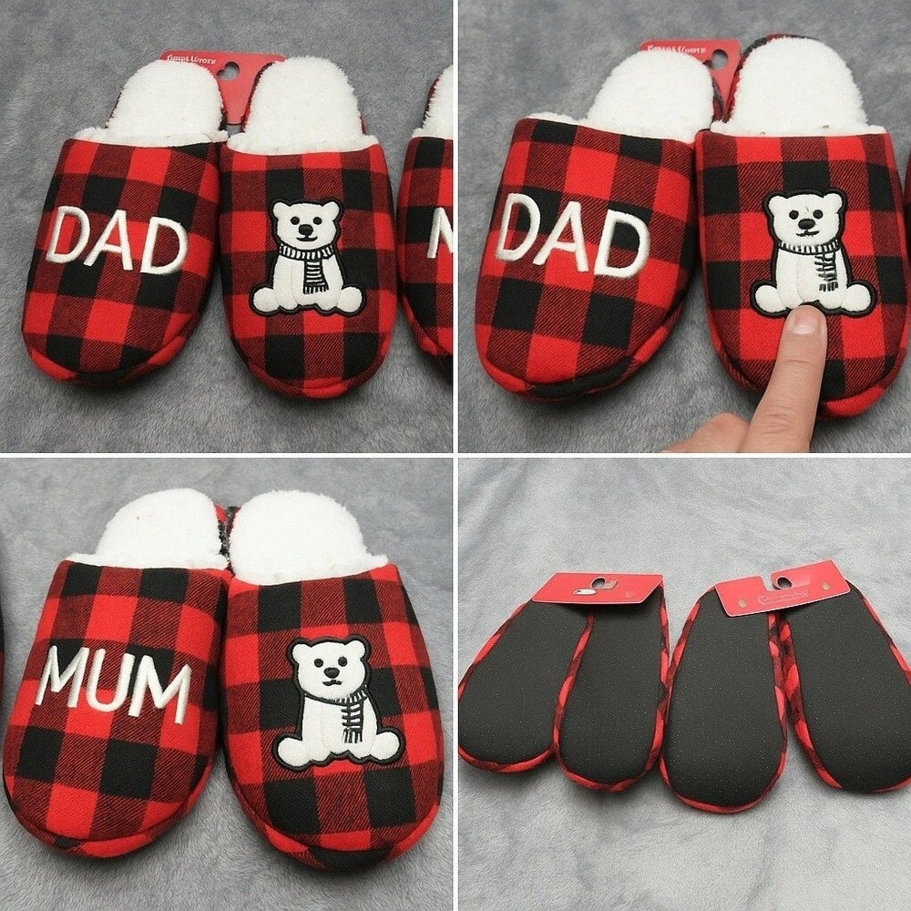 Slippers Dad Mum Buffalo Plaid 9-10 Plush Family‎ Slip On Sherpa Two Pairs Read